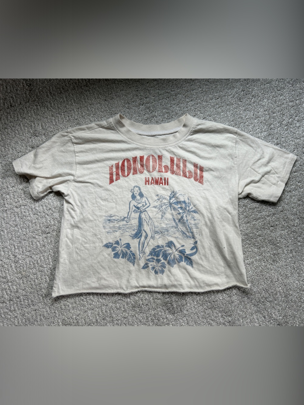Kids Honolulu Hawaii Graphic Tee - Cream with Blue & Red Print